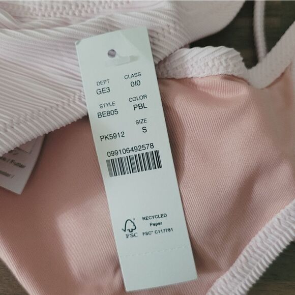 New J.Crew Ribbed Curved-Waist Cheeky String Bikini Bottom in Light Pink NWT - Picture 6 of 9